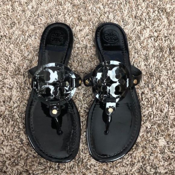 tory burch black patent miller sandals